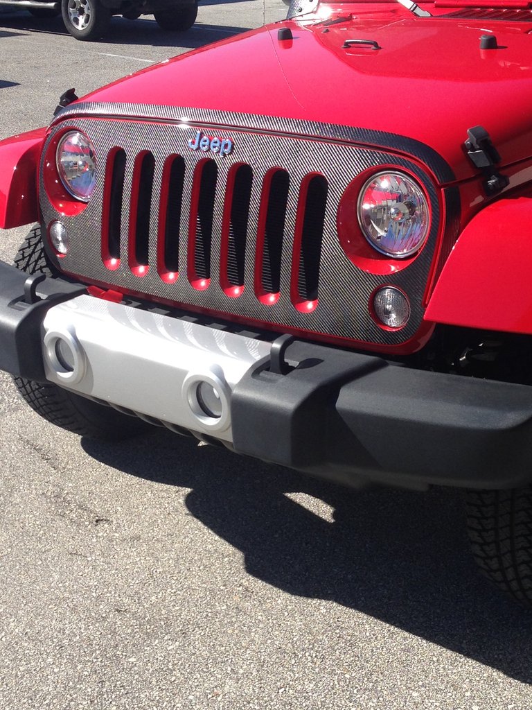 Front Grill Overlay Fits 0718 Jeep Wrangler JK 1 Piece Kit Raw Carbon